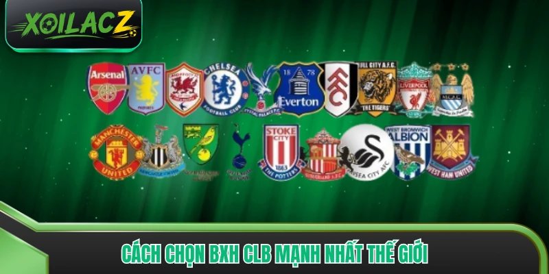 cách chọn BXH CLB mạnh nhất thế giới